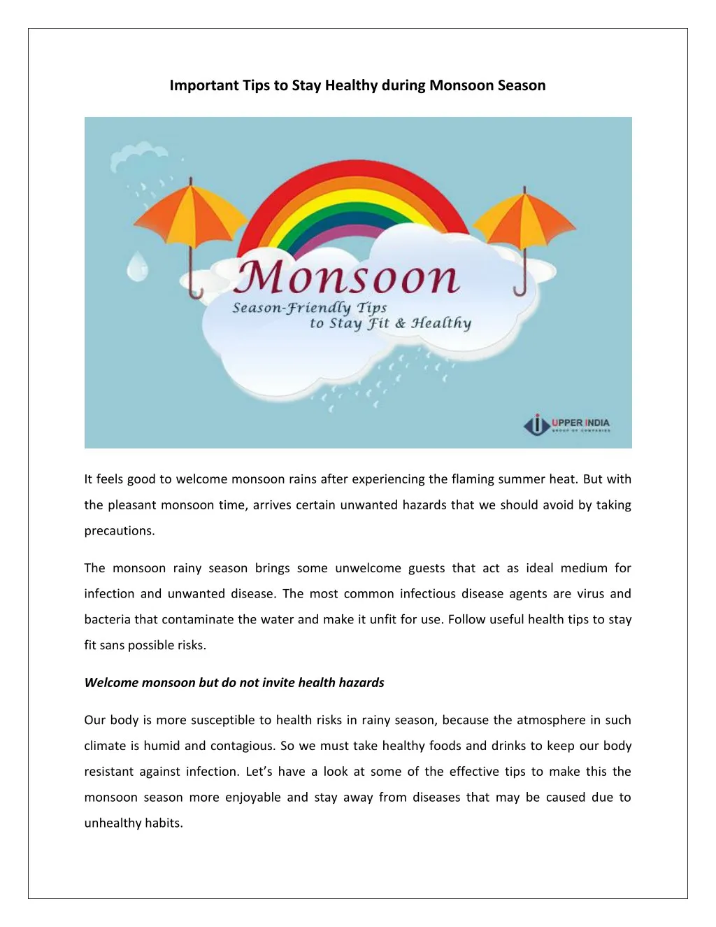 important tips to stay healthy during monsoon