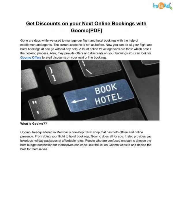Get Discounts on your Next Online Bookings with Goomo[PDF]