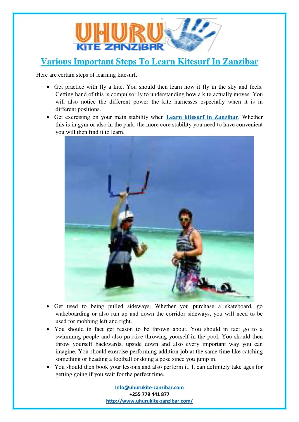 various important steps to learn kitesurf