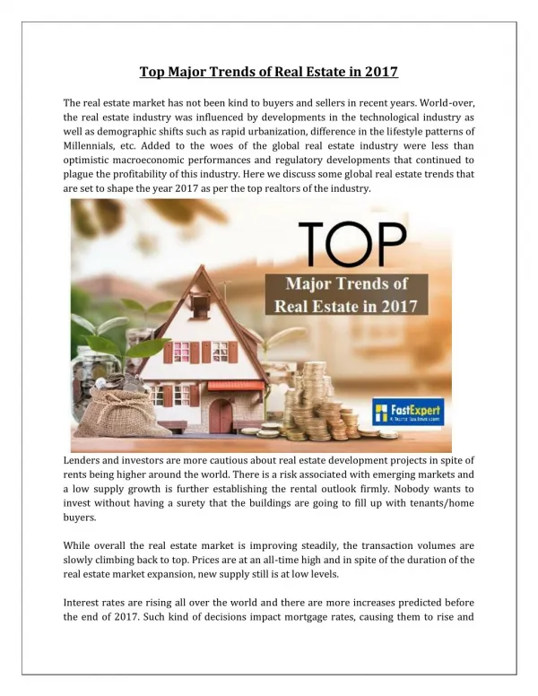 Top Major Trends of Real Estate in 2017