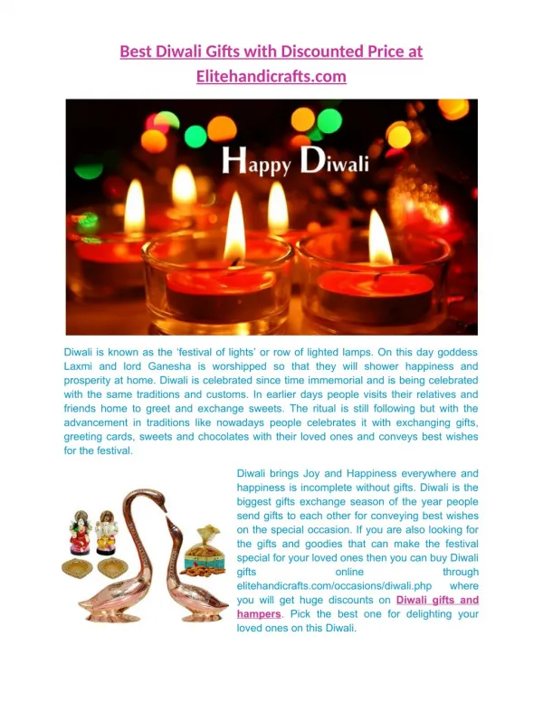Best Diwali Gifts with Discounted Price at Elitehandicrafts.com