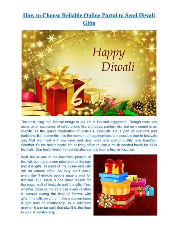 How to Choose Reliable Online Portal to Send Diwali Gifts