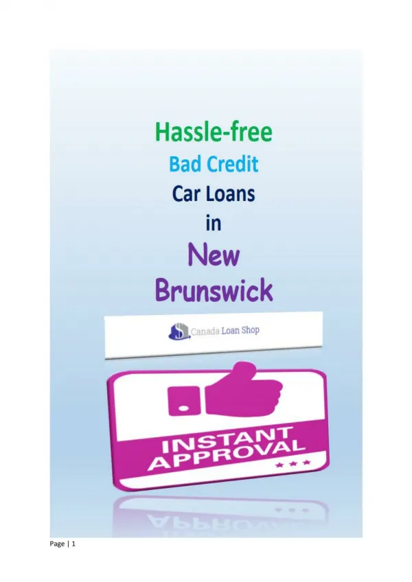 Hassle-free Bad Credit Car Loans in New Brunswick