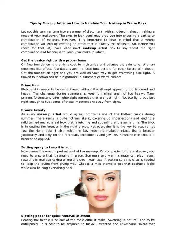 Tips by Makeup Artist on How to Maintain Your Makeup in Warm Days