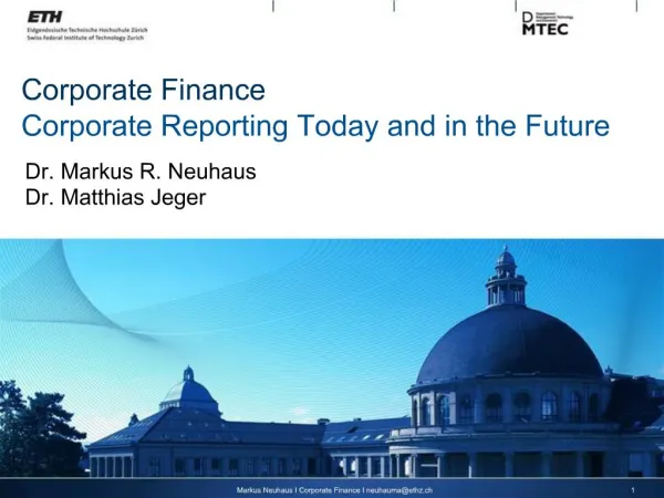 Corporate Finance Corporate Reporting Today and in the Future