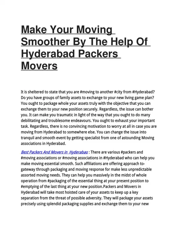Make Your Moving Smoother By The Help Of Hyderabad Packers Movers