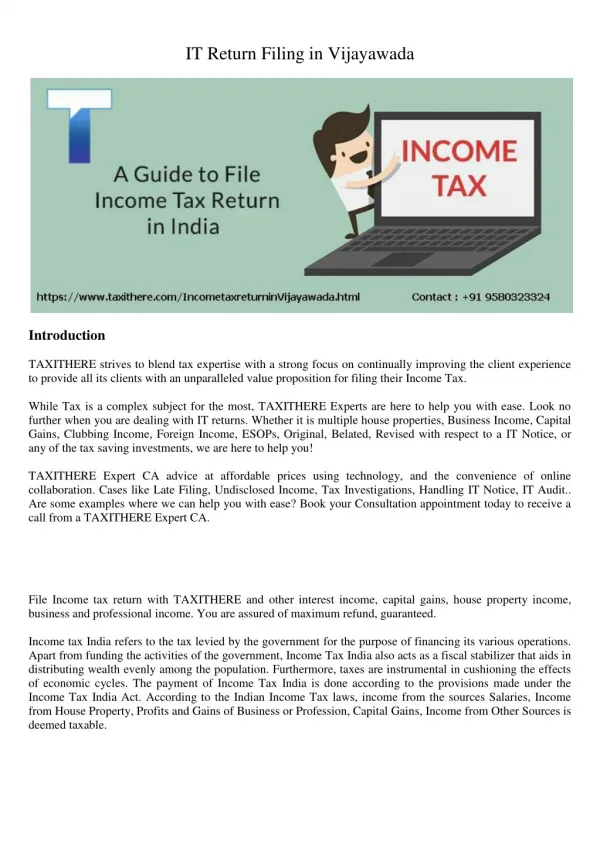 Tax Assessment | ITR Filing in Vijayawada| TaxItHere