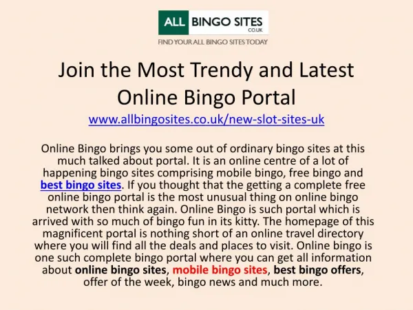 Join the Most Trendy and Latest Online Bingo Portal
