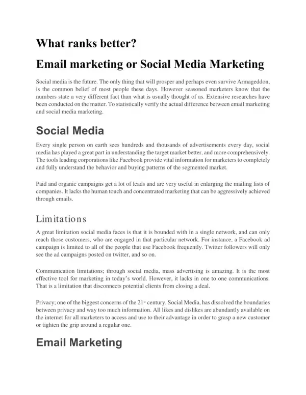 Email marketing or Social Media Marketing