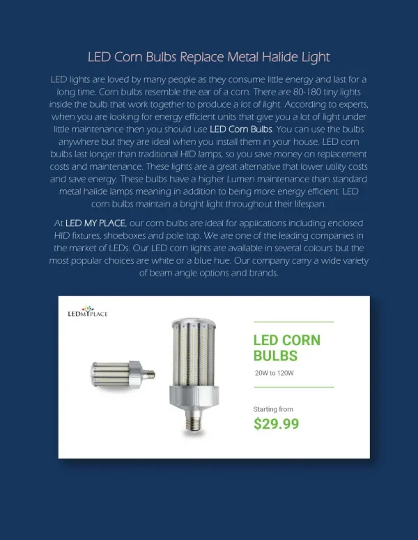LED Corn Bulbs Replace Metal Halide Light - ledmyplace