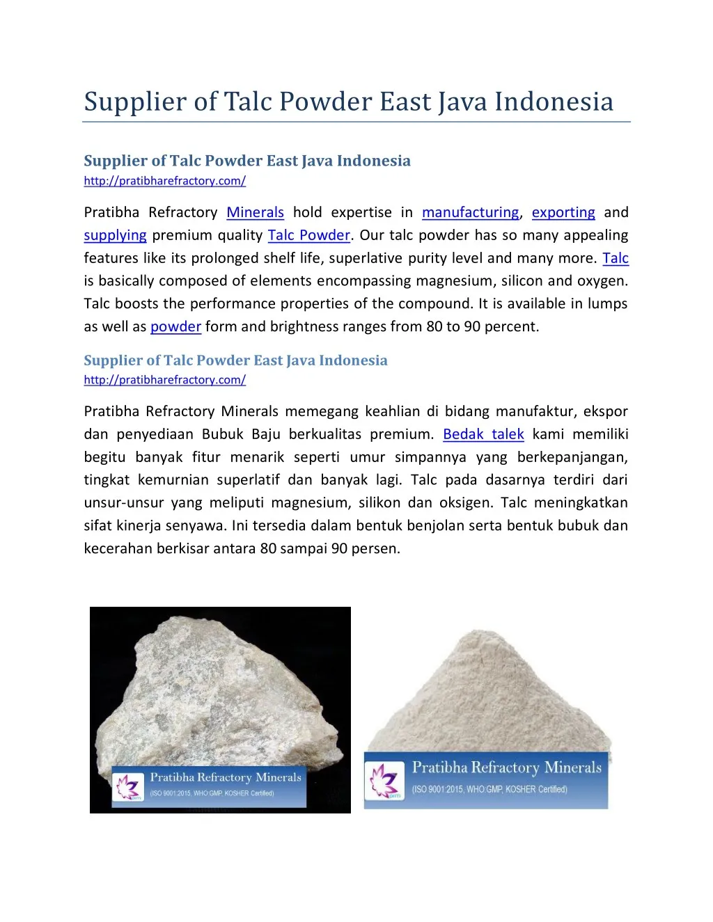 supplier of talc powder east java indonesia