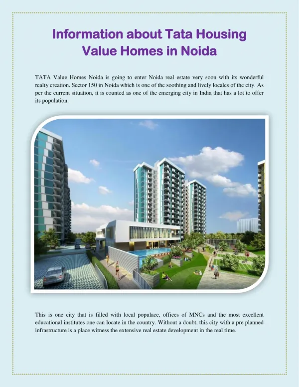Information about Tata Housing Value Homes in Noida
