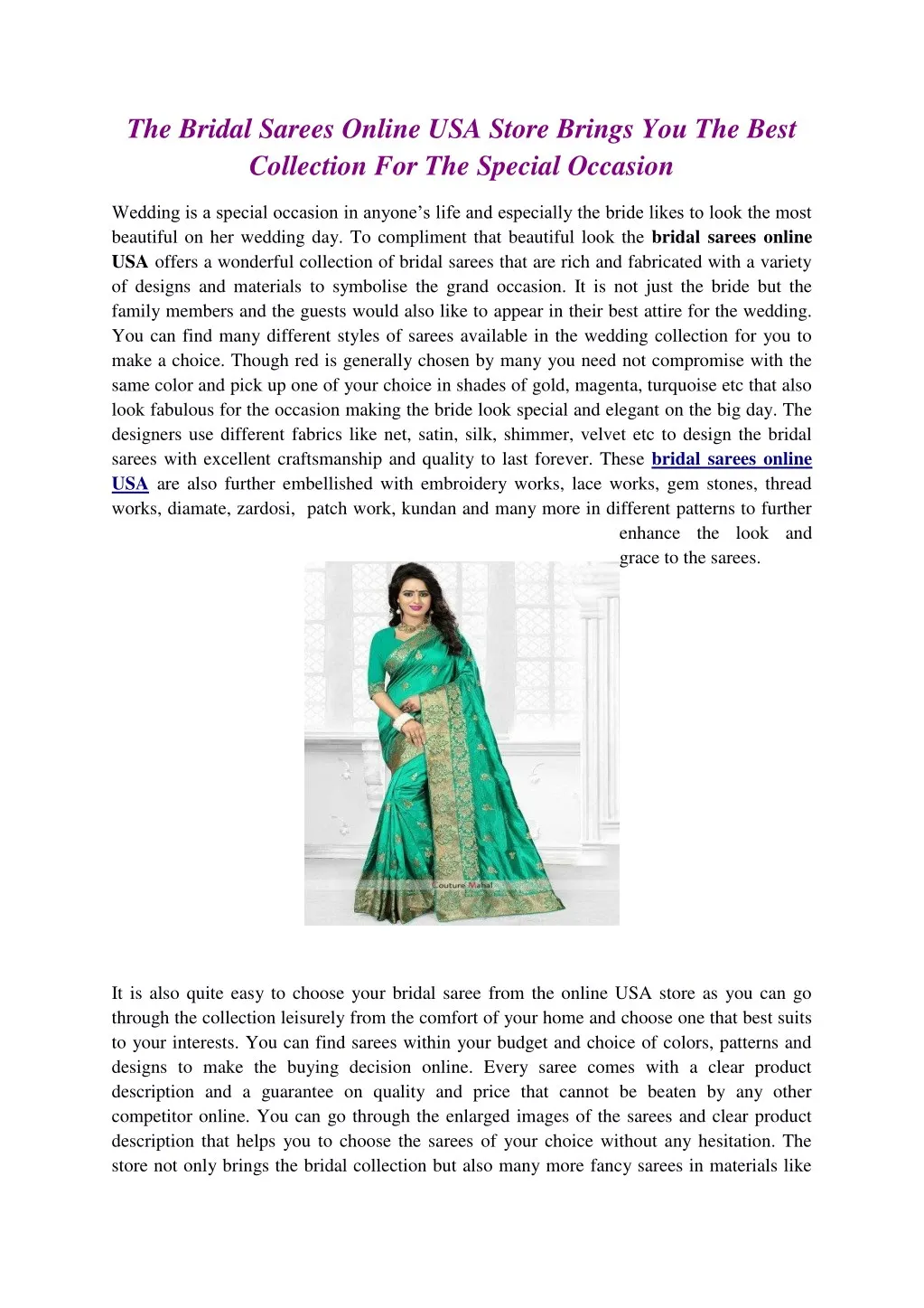 the bridal sarees online usa store brings
