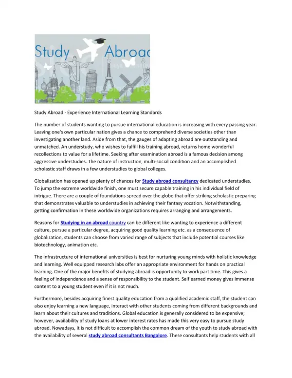 Study Abroad - Experience International Learning Standards