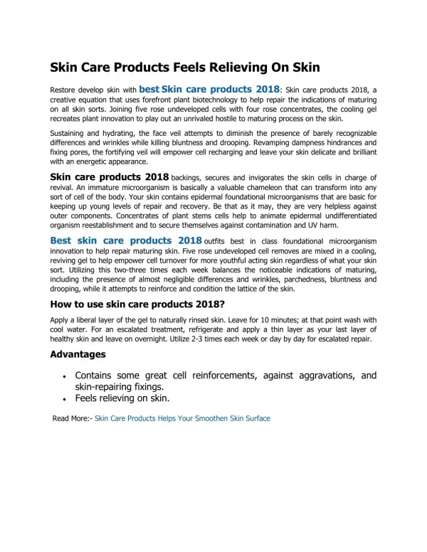 Skin Care Products Feels Relieving On Skin