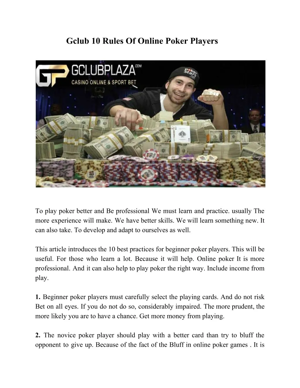 gclub 10 rules of online poker players