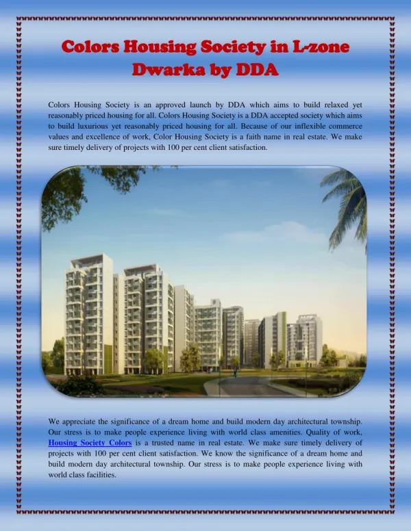 Colors Housing Society in L-zone Dwarka by DDA