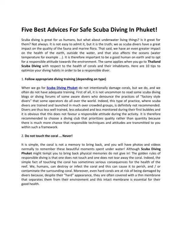 Five Best advices for safe scuba diving in Phuket!