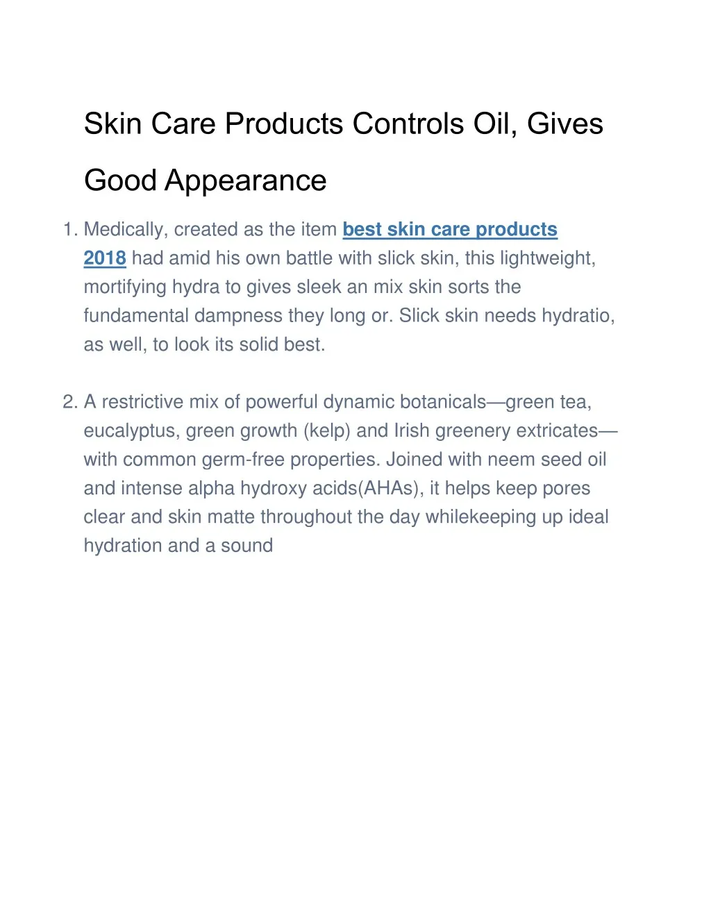 skin care products controls oil gives