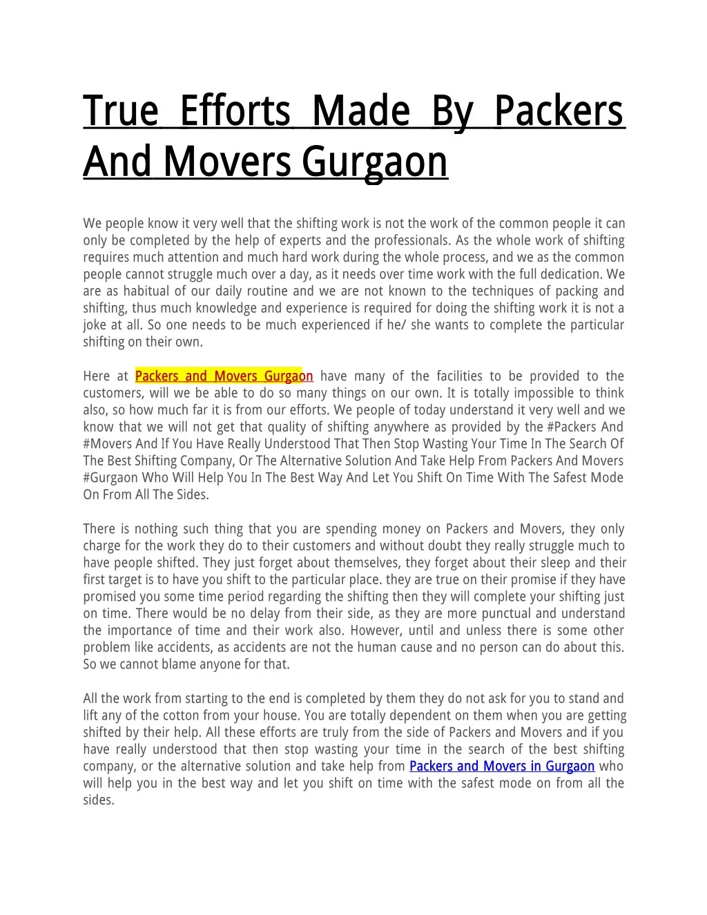 true efforts made by packers and movers gurgaon