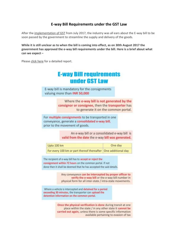 E-way Bill Requirements under GST Law