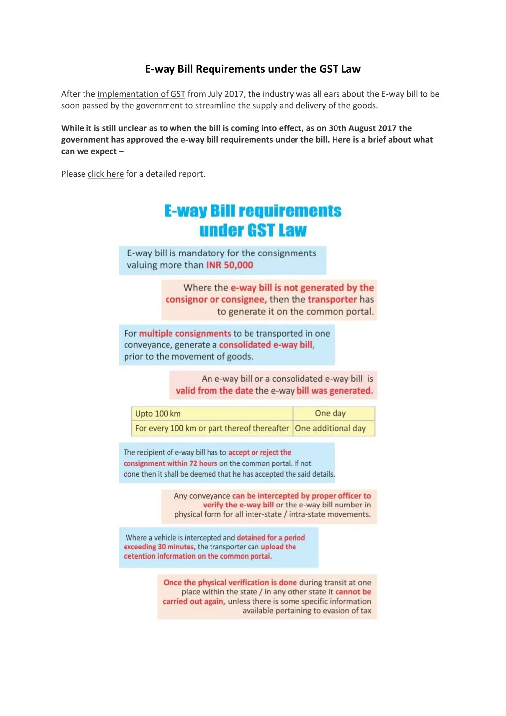 e way bill requirements under the gst law