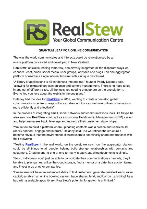 RealStew - Quantum Leap for Online Communications