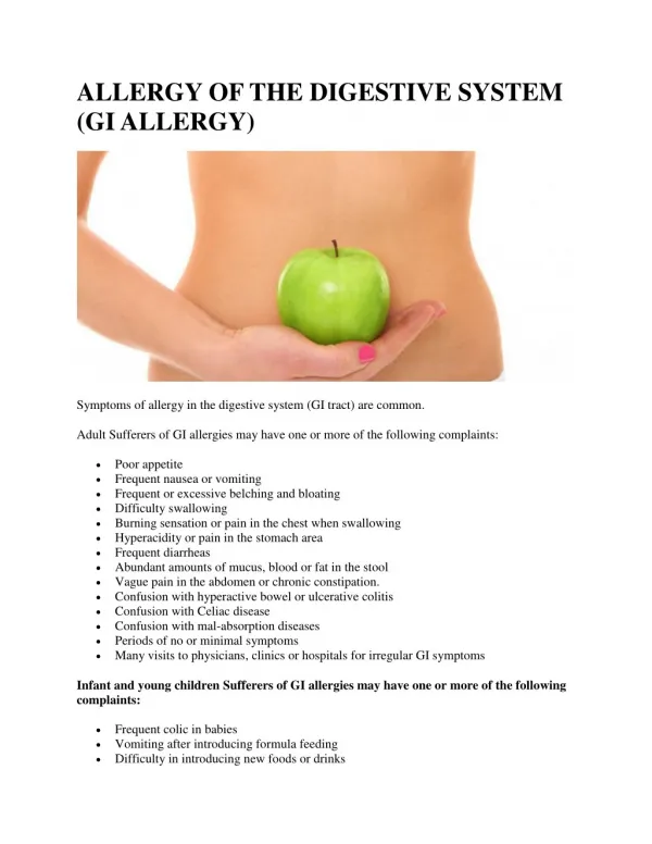 ALLERGY OF THE DIGESTIVE SYSTEM (GI ALLERGY)