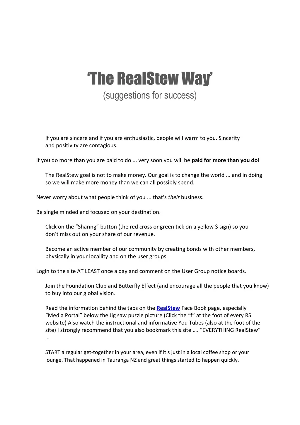 the realstew way suggestions for success