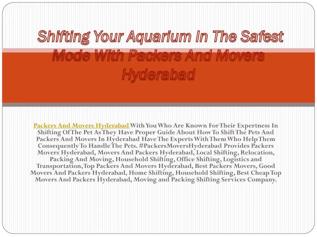 shifting your aquarium in the safest mode with packers and movers hyderabad