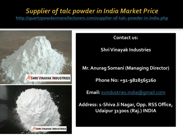 Supplier of talc powder in India Market Price