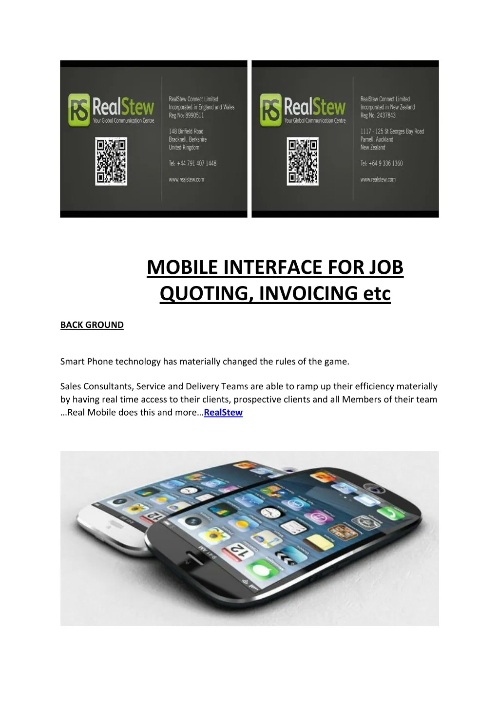 mobile interface for job quoting invoicing etc