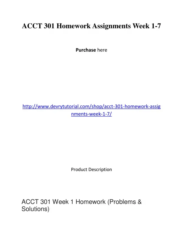 ACCT 301 Homework Assignments Week 1-7