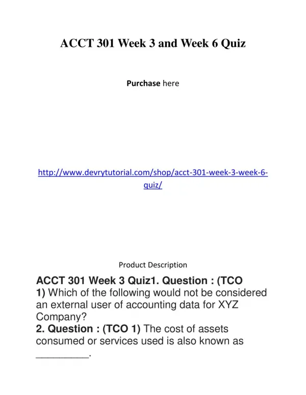 ACCT 301 Week 3 and Week 6 Quiz