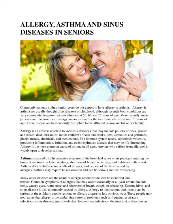 ALLERGY, ASTHMA AND SINUS DISEASES IN SENIORS