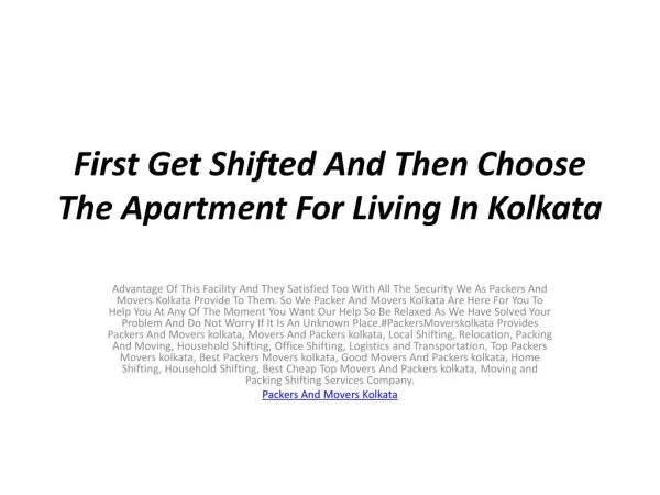 First Get Shifted And Then Choose The Apartment For Living In Kolkata