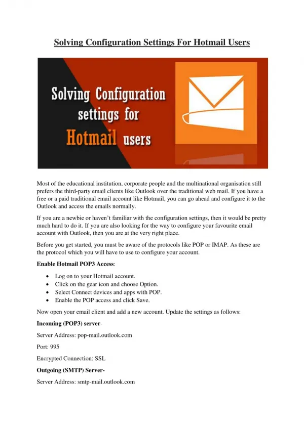 Solving Configuration Settings For Hotmail Users