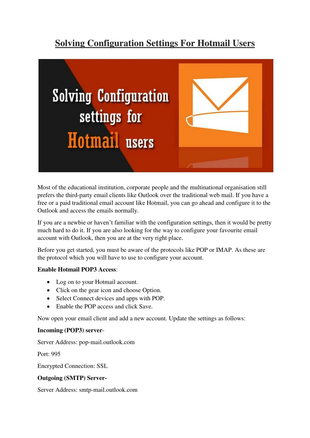 solving configuration settings for hotmail users