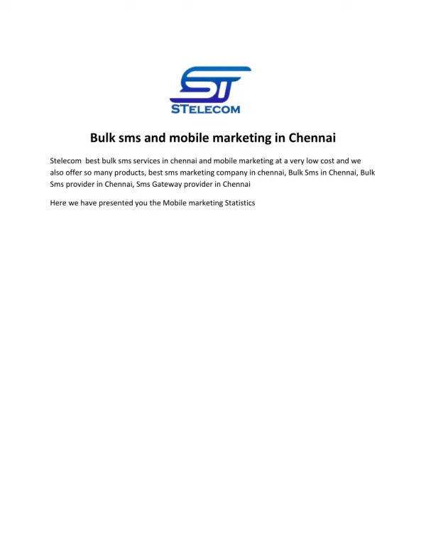 Mobile Marketing | People behaviour Statistics |Stelecom Chennai