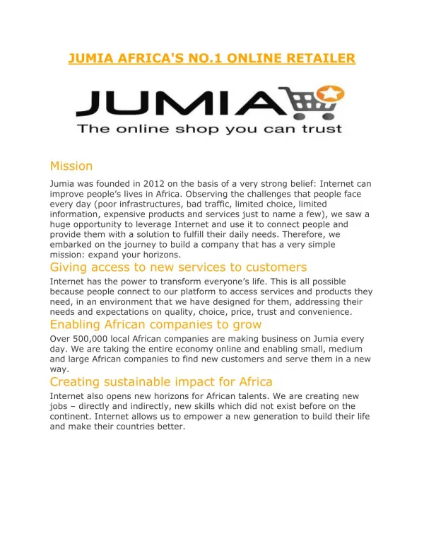 JUMIA AFRICA'S NO.1 ONLINE RETAILER