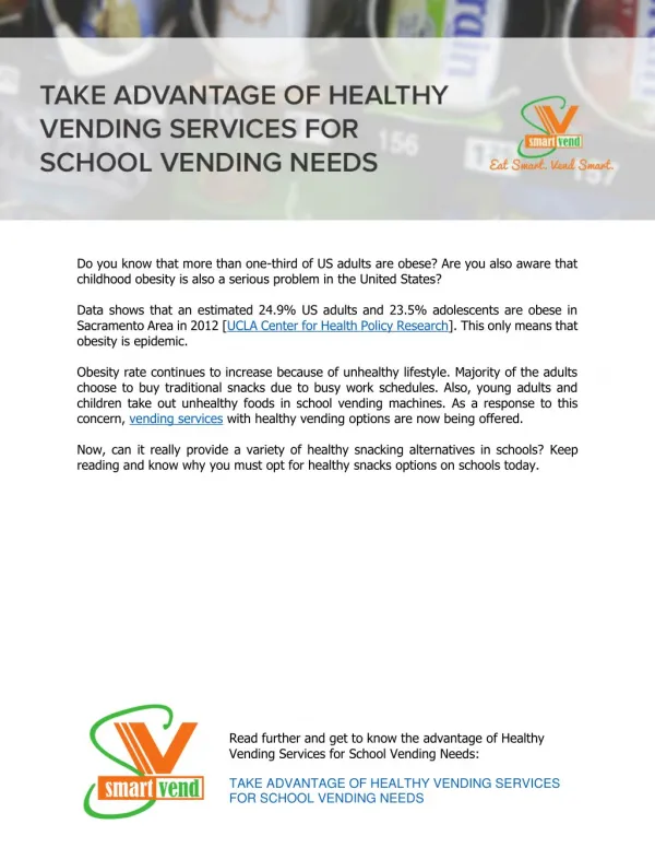 Take Advantage of Healthy Vending Services for School Vending Needs