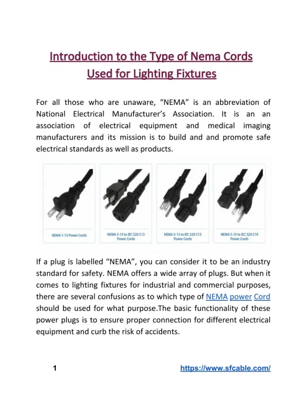 Introduction to the Type of Nema Cords Used for Lighting Fixtures