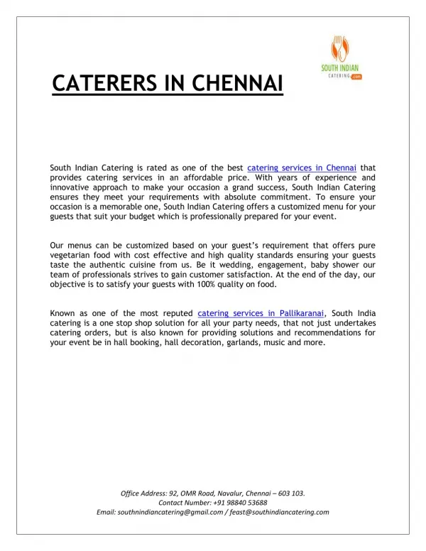 Best Caterers in Chennai