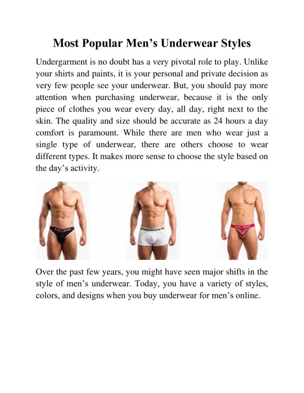 Most Popular Men’s Underwear Styles