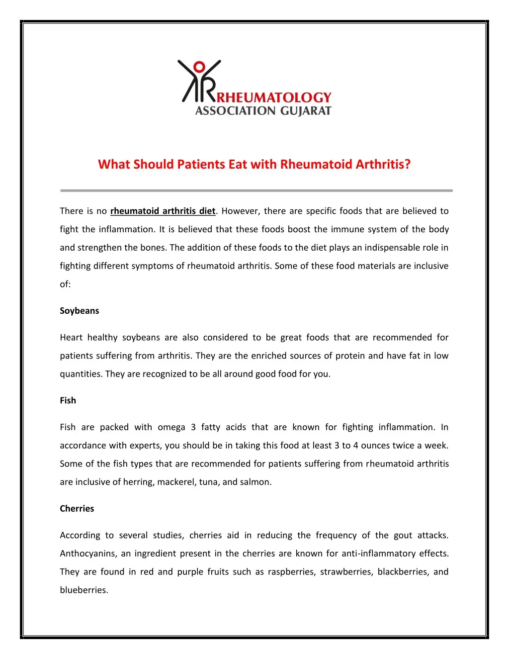 what should patients eat with rheumatoid arthritis