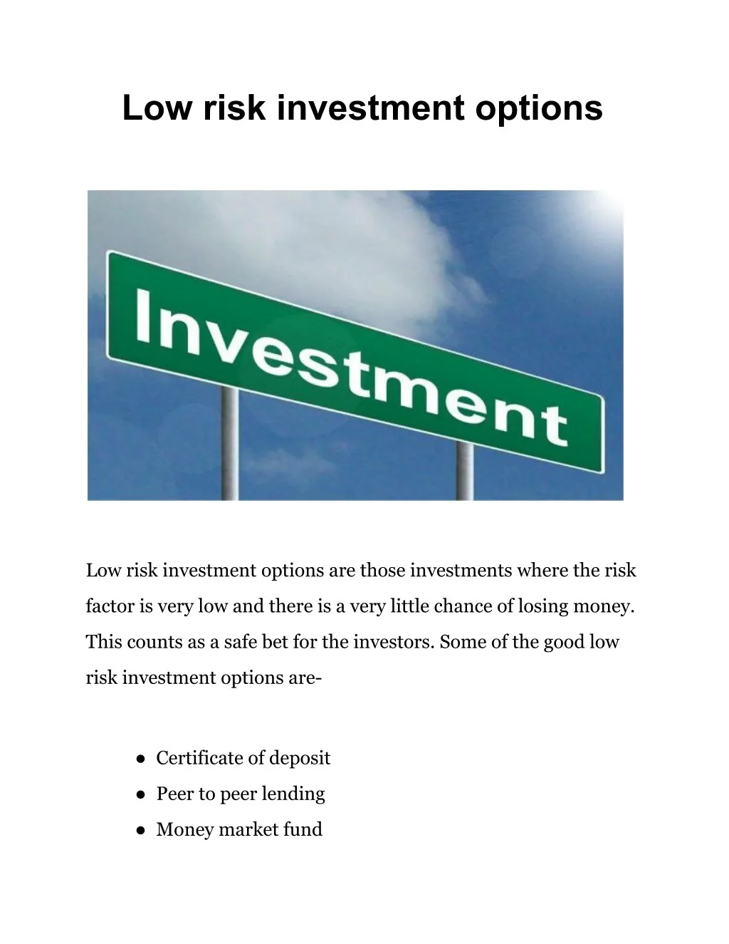 low risk investment options