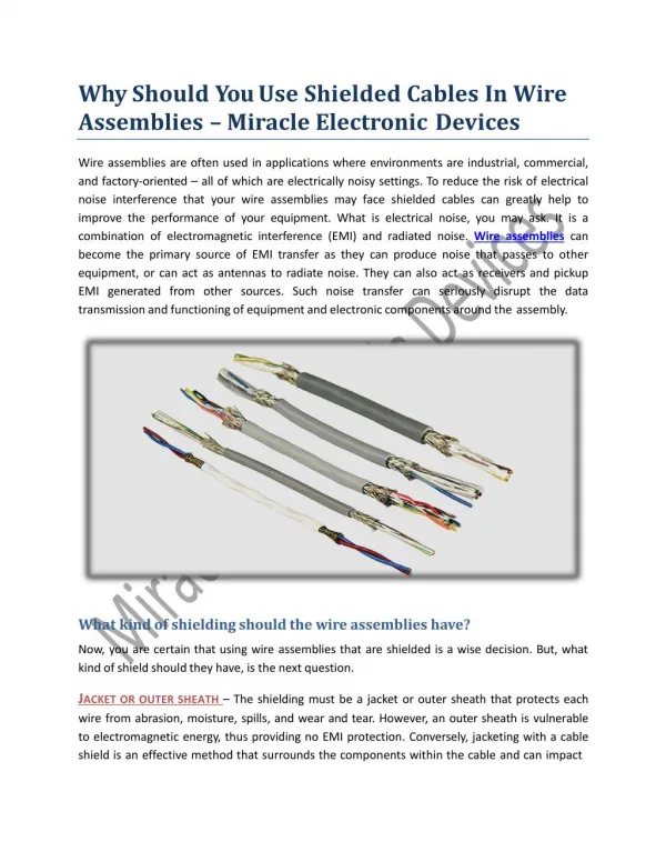 Why Should You Use Shielded Cables In Wire Assemblies - Miracle Electronics