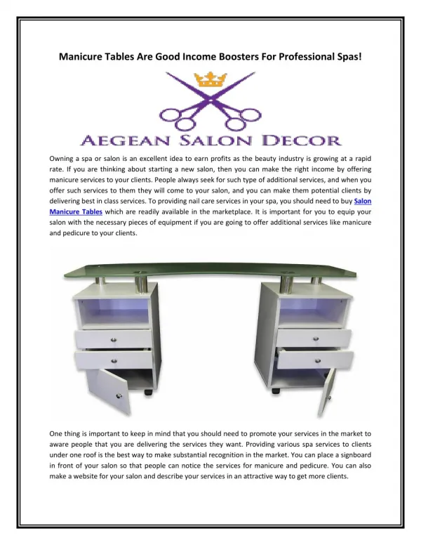Manicure Tables Are Good Income Boosters For Professional Spas!