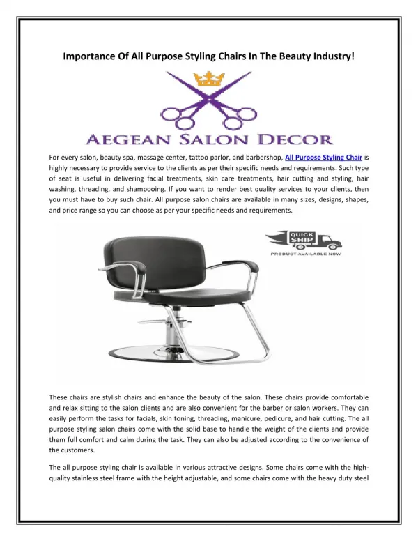 Importance Of All Purpose Styling Chairs In The Beauty Industry!