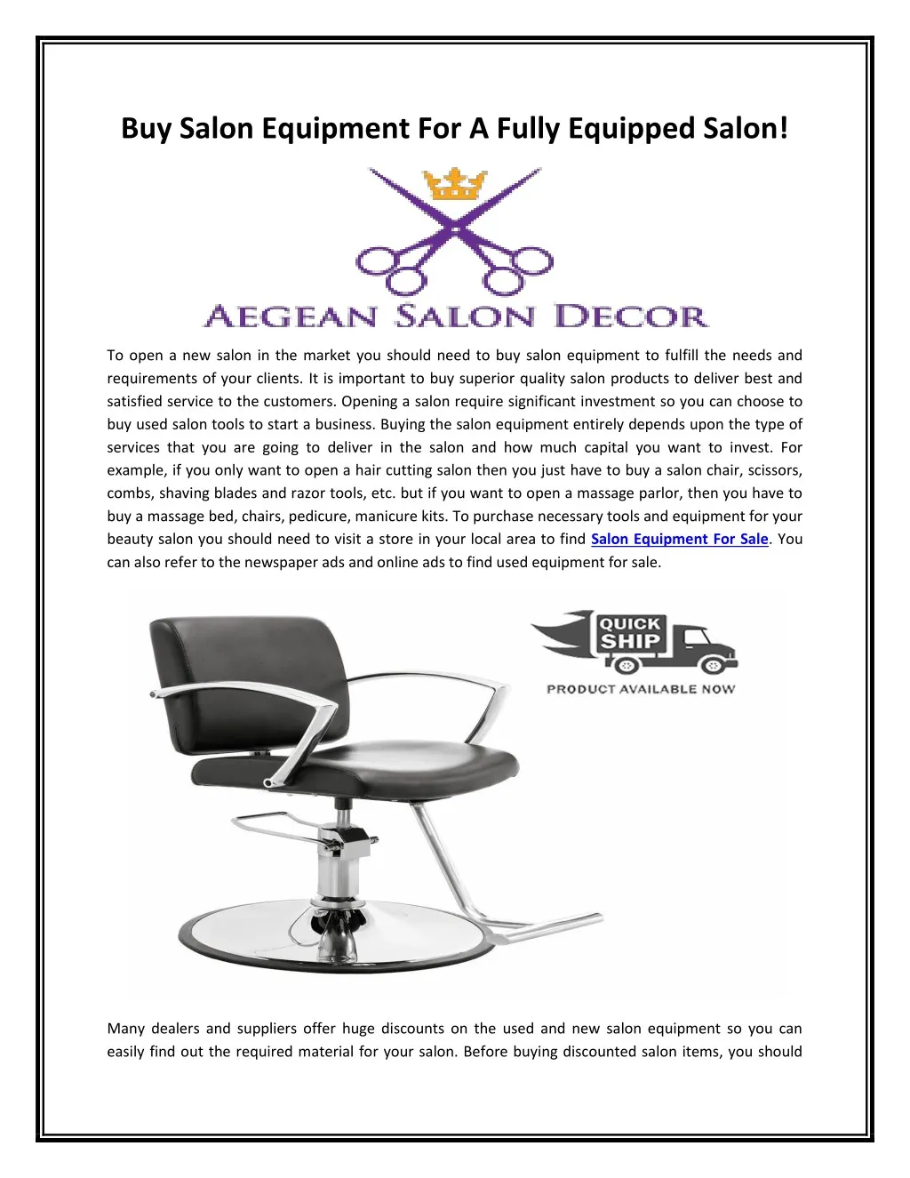 buy salon equipment for a fully equipped salon